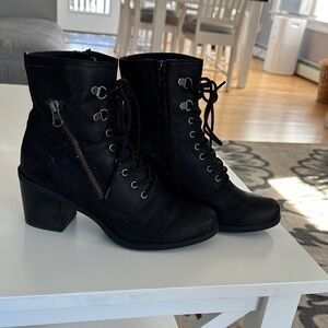 Dorian White Mountain Black Lace Up Boots with Zipper 2.5 inch heel